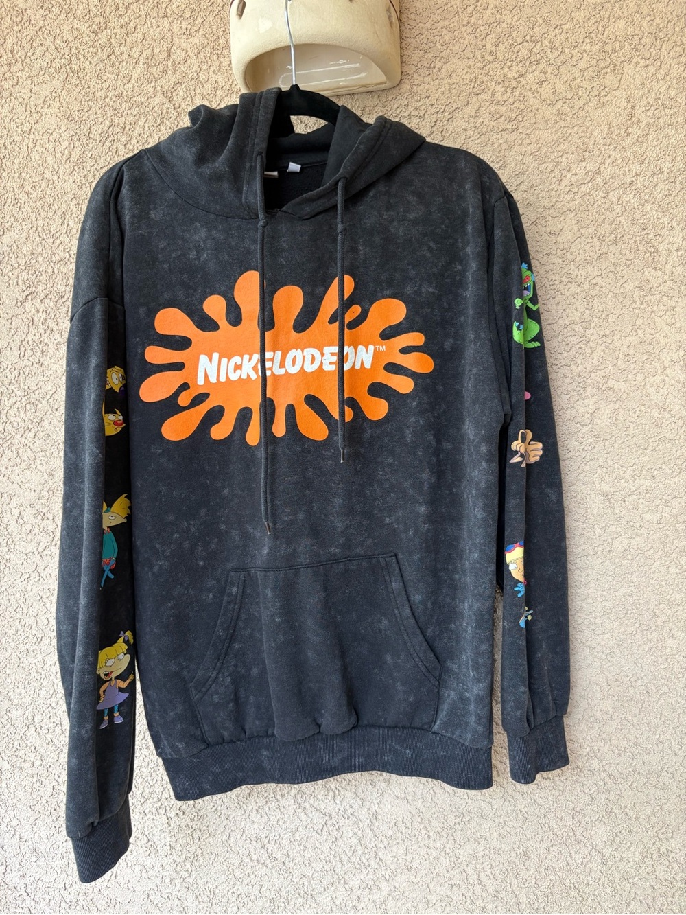 Nickelodeon Black Crewneck Sweatshirt with Orange Logo and Character Sleeves